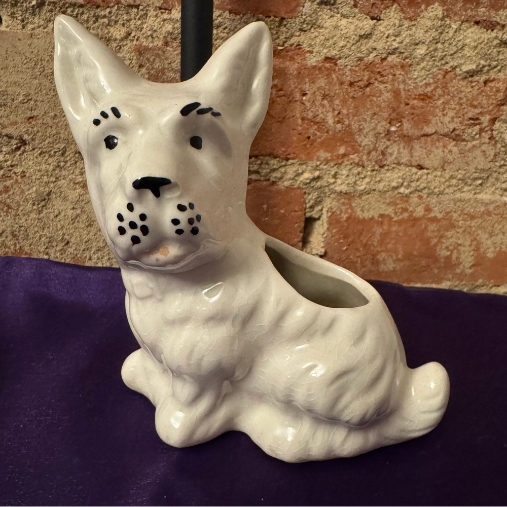 Vintage White Ceramic Scottie Dog or Westie Dog Planter